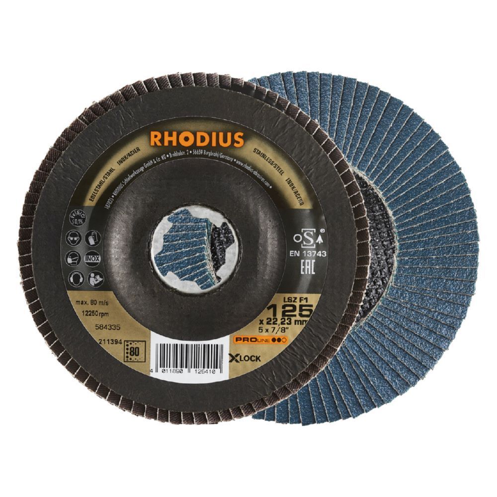 Rhodius LSZ F1 X-LOCK Fächerschleifscheibe K80 115 x 22,23 mm Produktbild Rhodius LSZ F1 X-LOCK Fächerschleifscheibe K80 115 x 22,23 mm