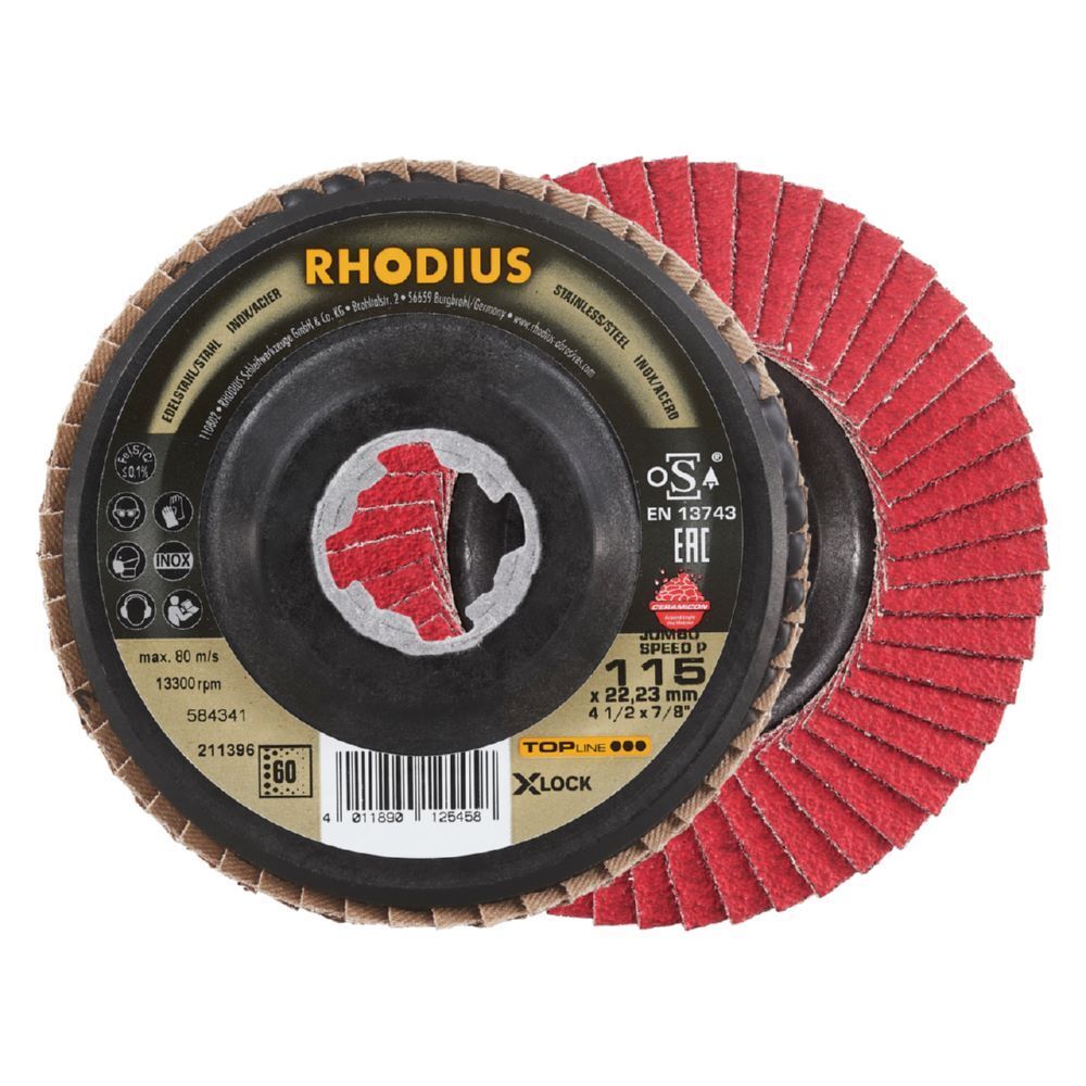Rhodius JUMBO SPEED P X-LOCK Fächerschleifscheibe 115 x 22,23 mm K60 schräg Produktbild Rhodius JUMBO SPEED P X-LOCK Fächerschleifscheibe 115 x 22,23 mm K60 schräg