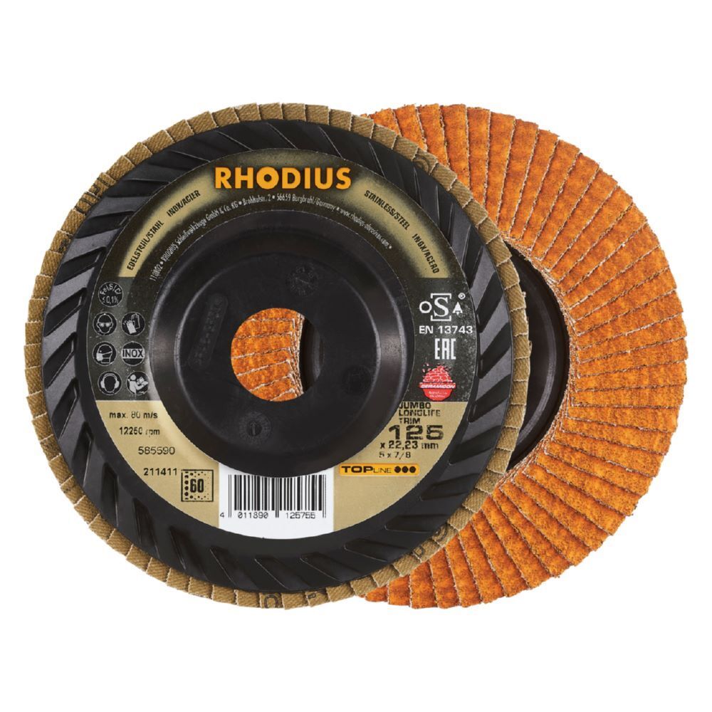 Rhodius JUMBO LONGLIFE TRIM Fächerschleifscheibe 125 x 22,23 mm K60 Produktbild Rhodius JUMBO LONGLIFE TRIM Fächerschleifscheibe 125 x 22,23 mm K60