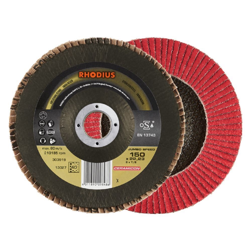 Rhodius JUMBO SPEED Fächerschleifscheibe 150 x 22,23 mm K 40 Produktbild Rhodius JUMBO SPEED Fächerschleifscheibe 150 x 22,23 mm K 40