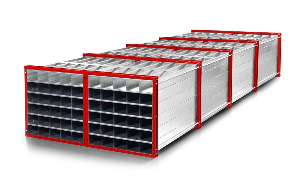 RR Wabenregal Typ RWR 12/6 mit 3 x 4 Fächer 12 Wannen RAL 3000 Produktbild RR Wabenregal Typ RWR 12/6 mit 3 x 4 Fächer 12 Wannen RAL 3000