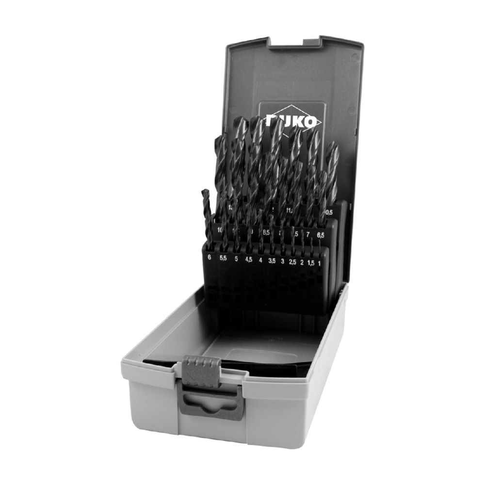 Ruko Spiralbohrersatz 1,0 - 13,0 mm DIN 338 Typ N HSS G (ABS) Schwarzoxidiert Produktbild Ruko Spiralbohrersatz 1,0 - 13,0 mm DIN 338 Typ N HSS G (ABS) Schwarzoxidiert