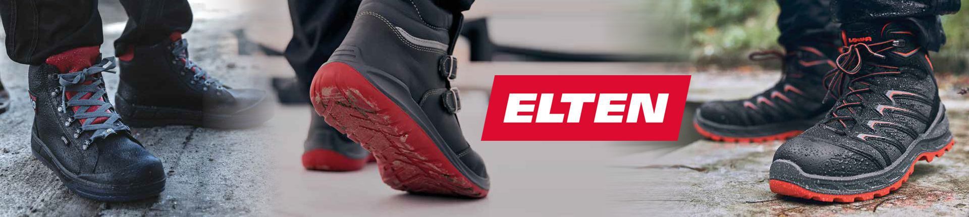 Drei verschiedene Elten Sicherheitsschuh Modelle in Nahaufnahme Drei verschiedene Elten Sicherheitsschuh Modelle in Nahaufnahme