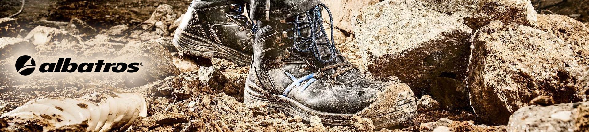 Albatros Sicherheitsstiefel in Nahaufnahme Albatros Sicherheitsstiefel in Nahaufnahme