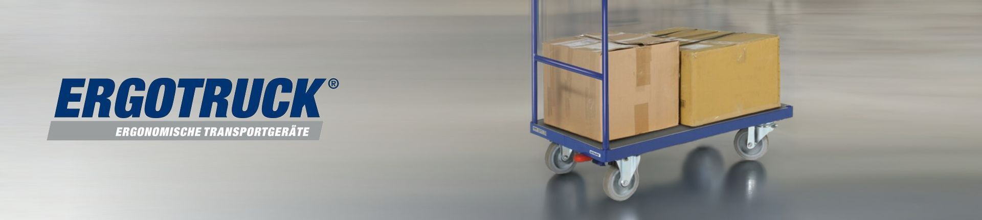 Ergotruck Plattformwagen beladen mit zwei Paketen Ergotruck Plattformwagen beladen mit zwei Paketen