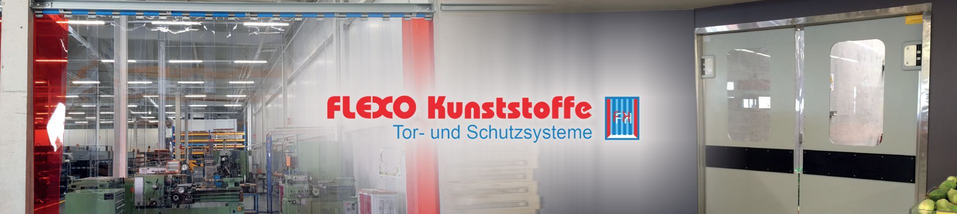 Flexo Streifenvorhang und Pendeltür in Nahaufnahme Flexo Streifenvorhang und Pendeltür in Nahaufnahme