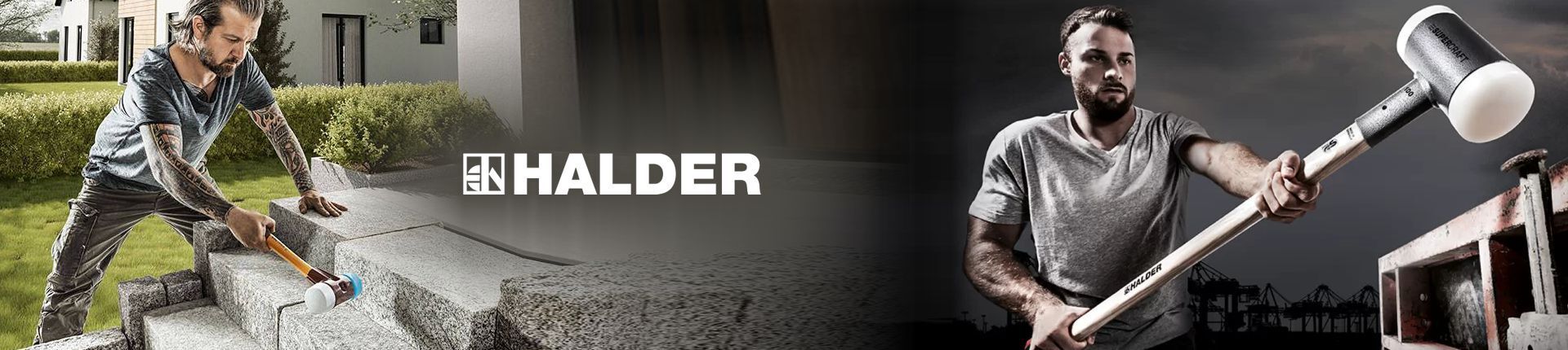 Handwerker mit Halder Hammer in Aktion Handwerker mit Halder Hammer in Aktion