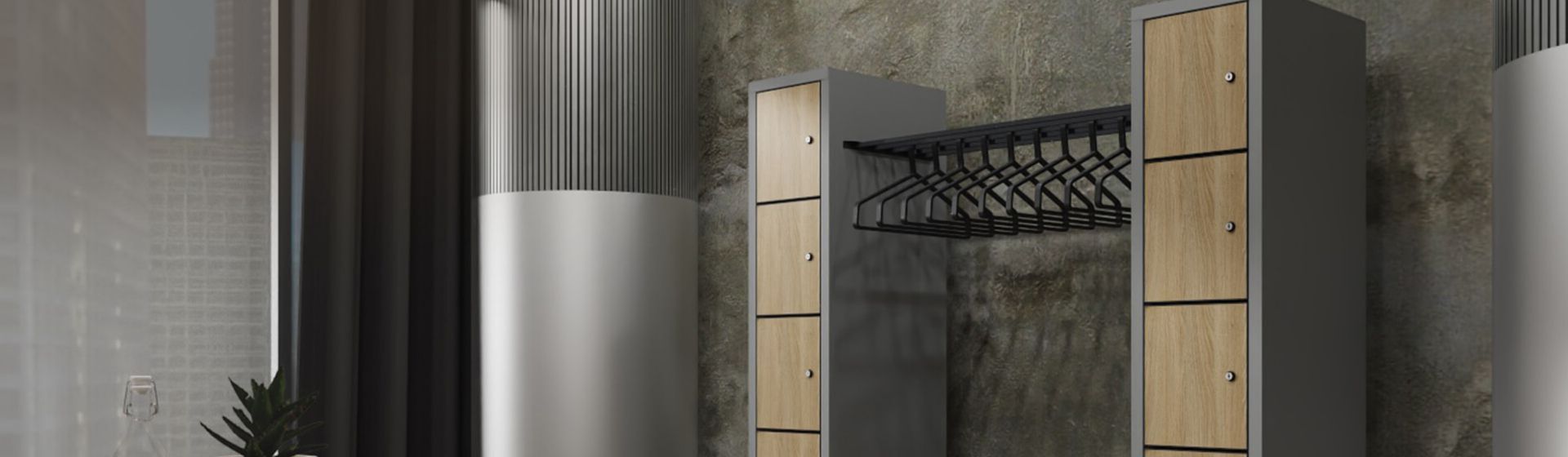 C + P Garderobe mit Schließfächern in Nahaufnahme C + P Garderobe mit Schließfächern in Nahaufnahme
