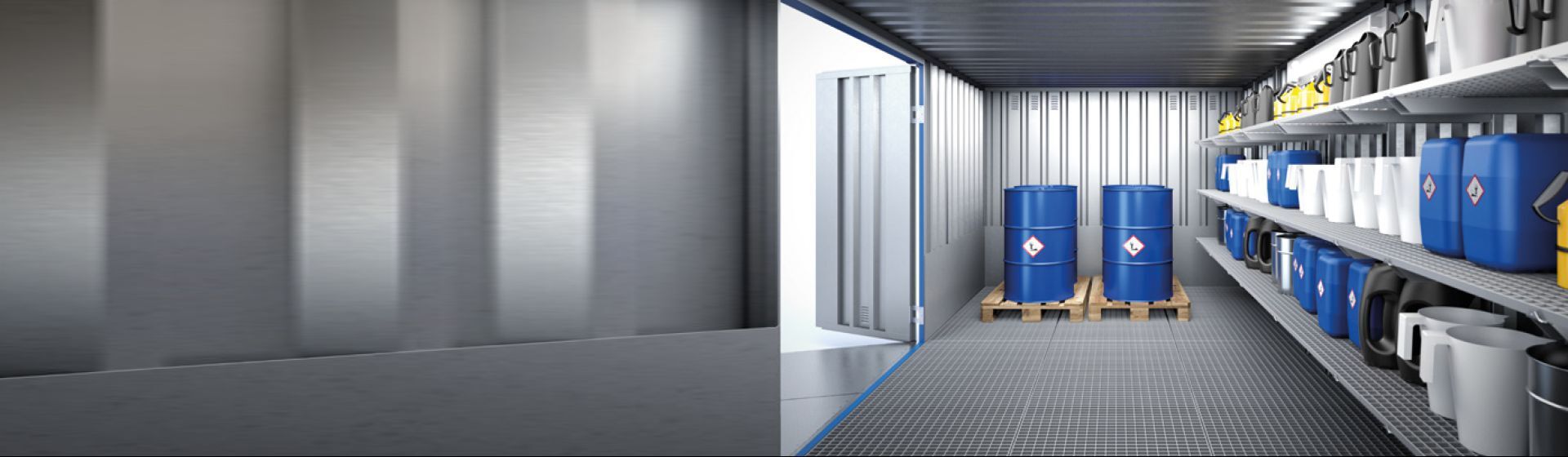 Blick in einen Schnellbaucontainer von Asecos Blick in einen Schnellbaucontainer von Asecos