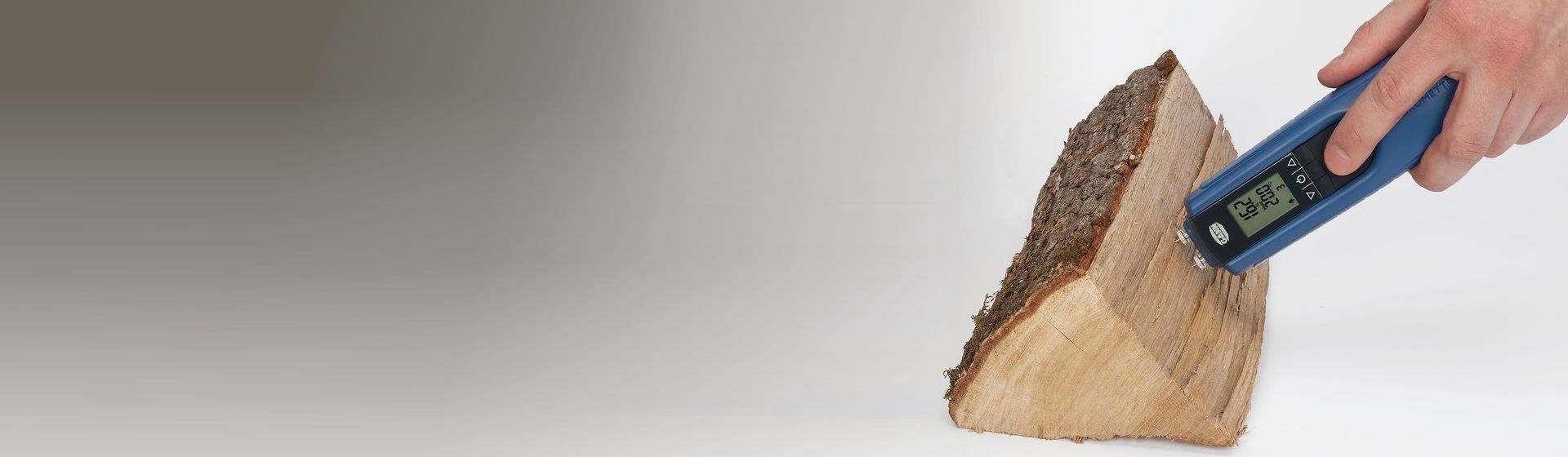 Gann Hydromette BL Compact S misst Feuchtigkeit in einem Holzstück Gann Hydromette BL Compact S misst Feuchtigkeit in einem Holzstück