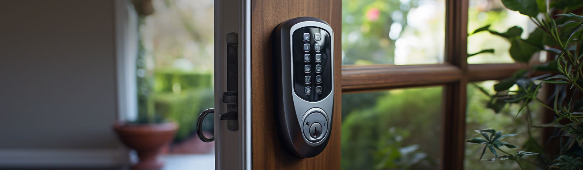 Türschloss an an einer Haustür aus Holz Türschloss an an einer Haustür aus Holz