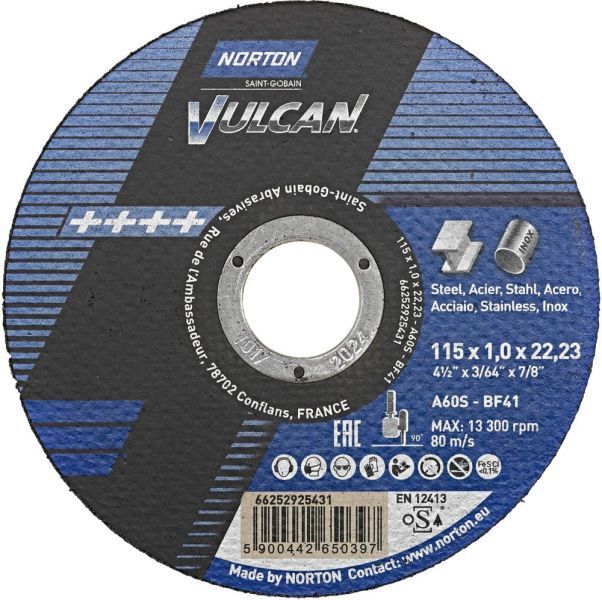 Norton Clipper Trennscheibe Vulcan Stahl Inox gerade 115 x 1,0 mm