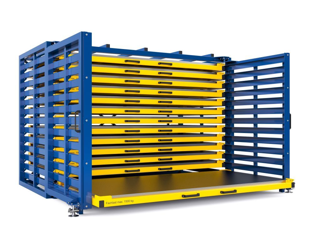 RR Schubfachregal für Bleche Typ RBR-G 20/13 2370 x 1440/2065 x 2310 mm RAL 1023 Produktbild RR Schubfachregal für Bleche Typ RBR-G 20/13 2370 x 1440/2065 x 2310 mm RAL 1023