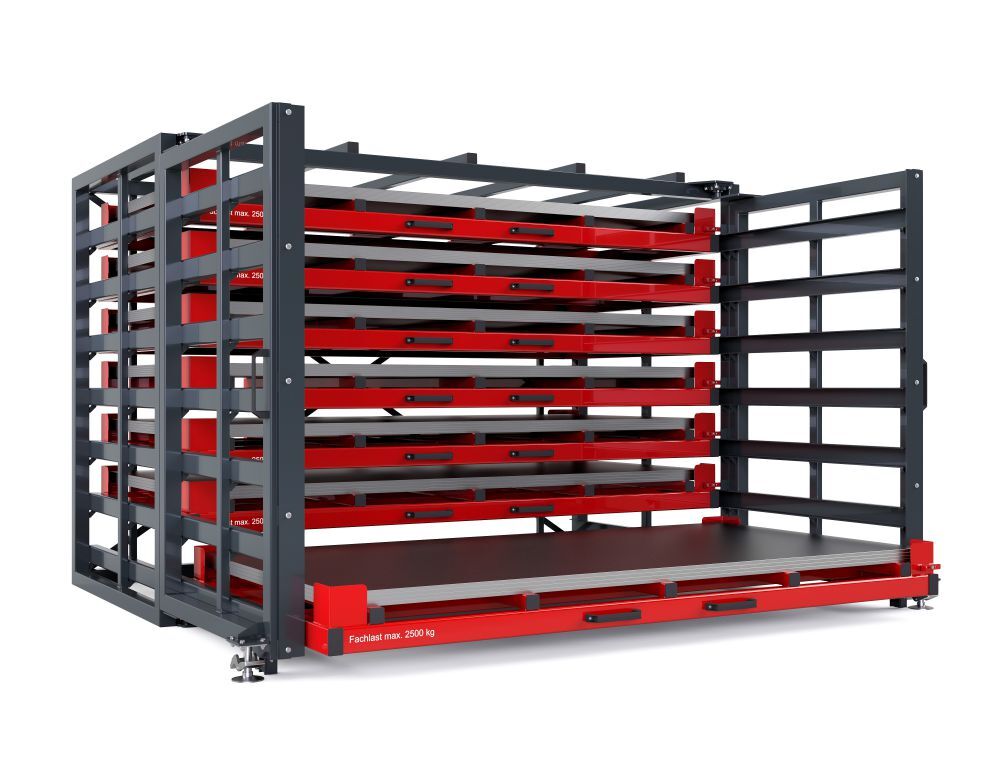 RR Schubfachregal für Bleche Typ RBR-T 25/7 2870 x 1690/2565 x 2310 mm RAL 3000 Produktbild RR Schubfachregal für Bleche Typ RBR-T 25/7 2870 x 1690/2565 x 2310 mm RAL 3000
