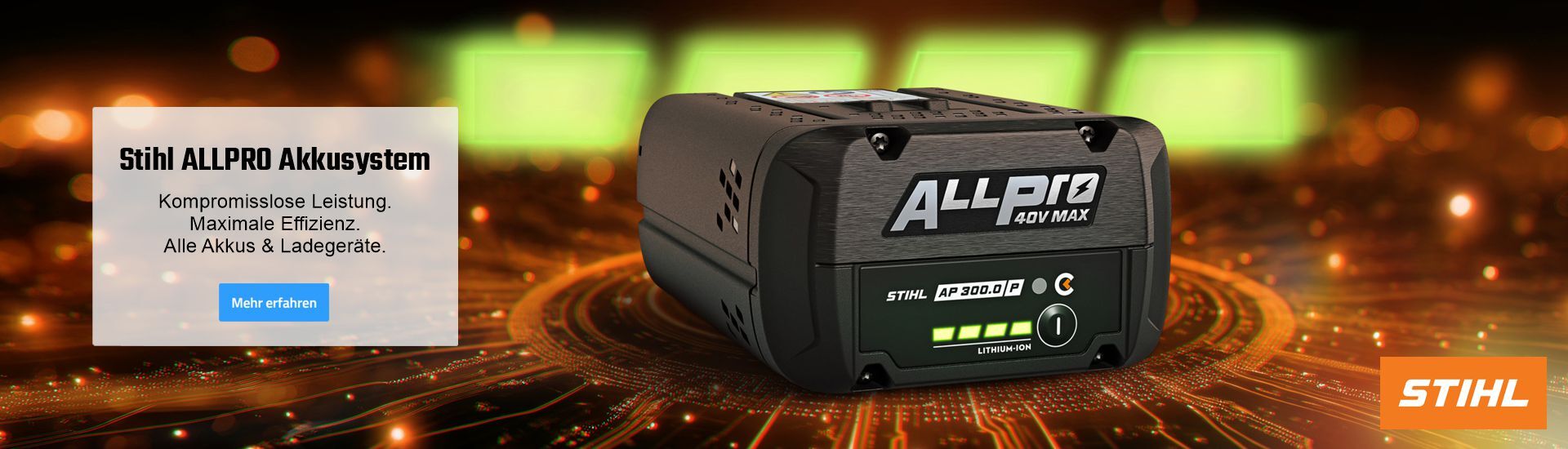Akku aus dem STIHL ALLPRO Akkusystem in Nahaufnahme