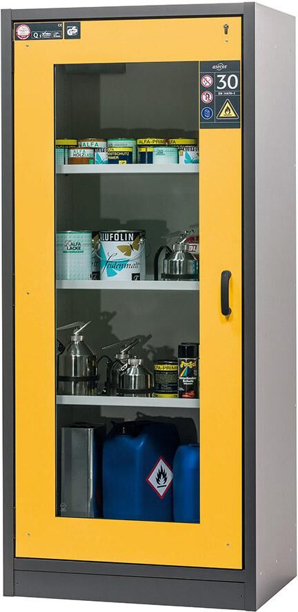 Asecos Schrank Q-Classic-30 Fenster 1Tür 3FB, Gelb Produktbild Asecos Schrank Q-Classic-30 Fenster 1Tür 3FB, Gelb