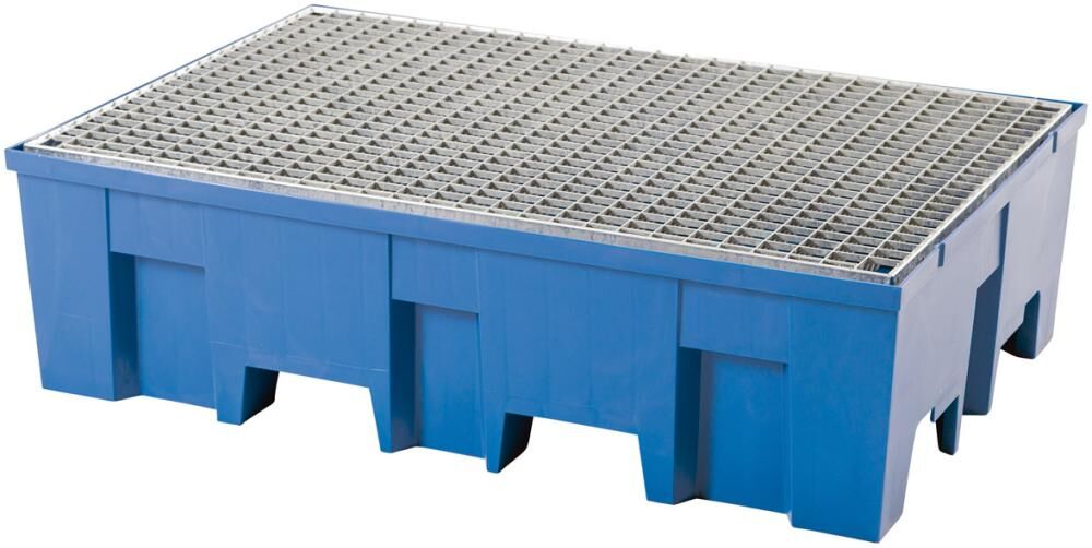 Asecos Auffangwanne PE 2-Fass m. verz. Rost 865x1245 Produktbild Asecos Auffangwanne PE 2-Fass m. verz. Rost 865x1245