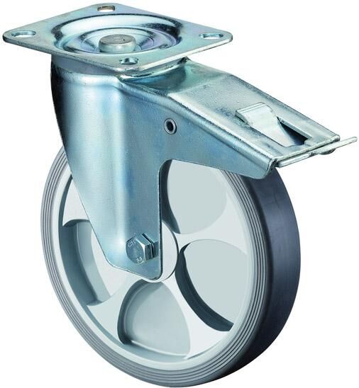 Lenkrolle mit Feststeller Gummirad thermoplastisch 160mm Produktbild Lenkrolle mit Feststeller Gummirad thermoplastisch 160mm