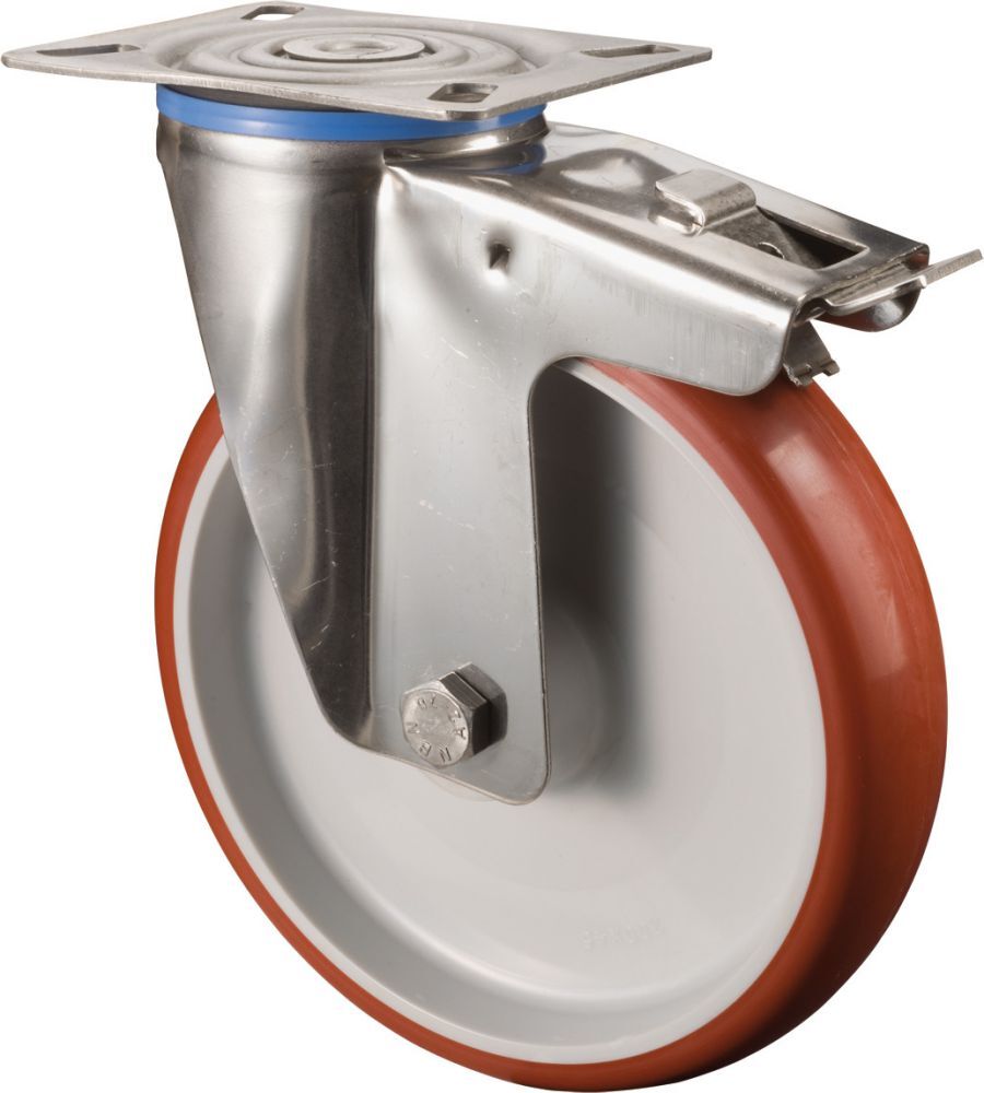 BS Rollen Lenkr.m.Fs.Polyue./EdelstRad-d 200 mm 260Kg Tragf. Produktbild BS Rollen Lenkr.m.Fs.Polyue./EdelstRad-d 200 mm 260Kg Tragf.