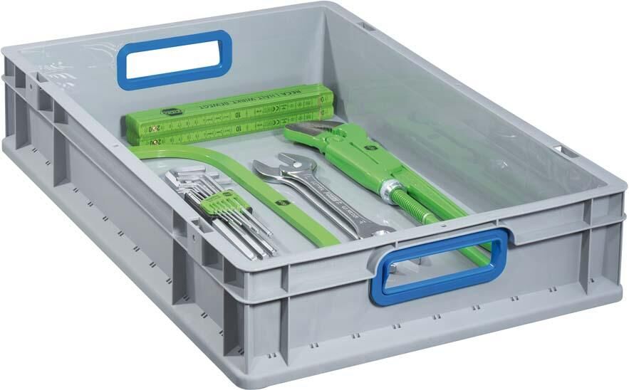 Allit EuroBox 612, 600x400x120mmGriffe offen, grau/blau Produktbild Allit EuroBox 612, 600x400x120mmGriffe offen, grau/blau