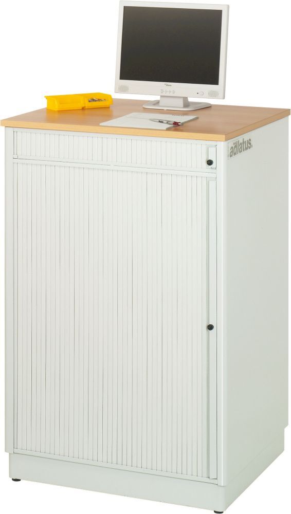 RAU PC Arbeitsplatz stationär mit Tatstaturauszug Farbe grau blau Produktbild RAU PC Arbeitsplatz stationär mit Tatstaturauszug Farbe grau blau