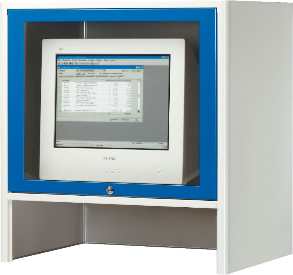 RAU Monitorgehäuse abschließb. RAL7035/5010 Produktbild RAU Monitorgehäuse abschließb. RAL7035/5010