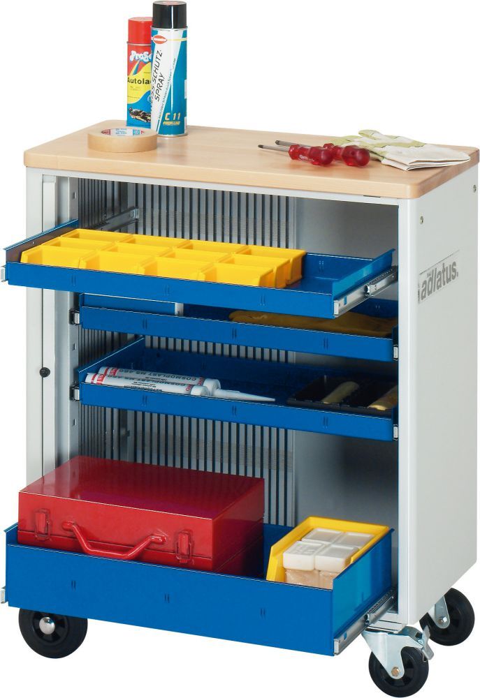 RAU Werkzeugwagen adlatus 4SL, buche 700x390x860, gr/bl Produktbild RAU Werkzeugwagen adlatus 4SL, buche 700x390x860, gr/bl