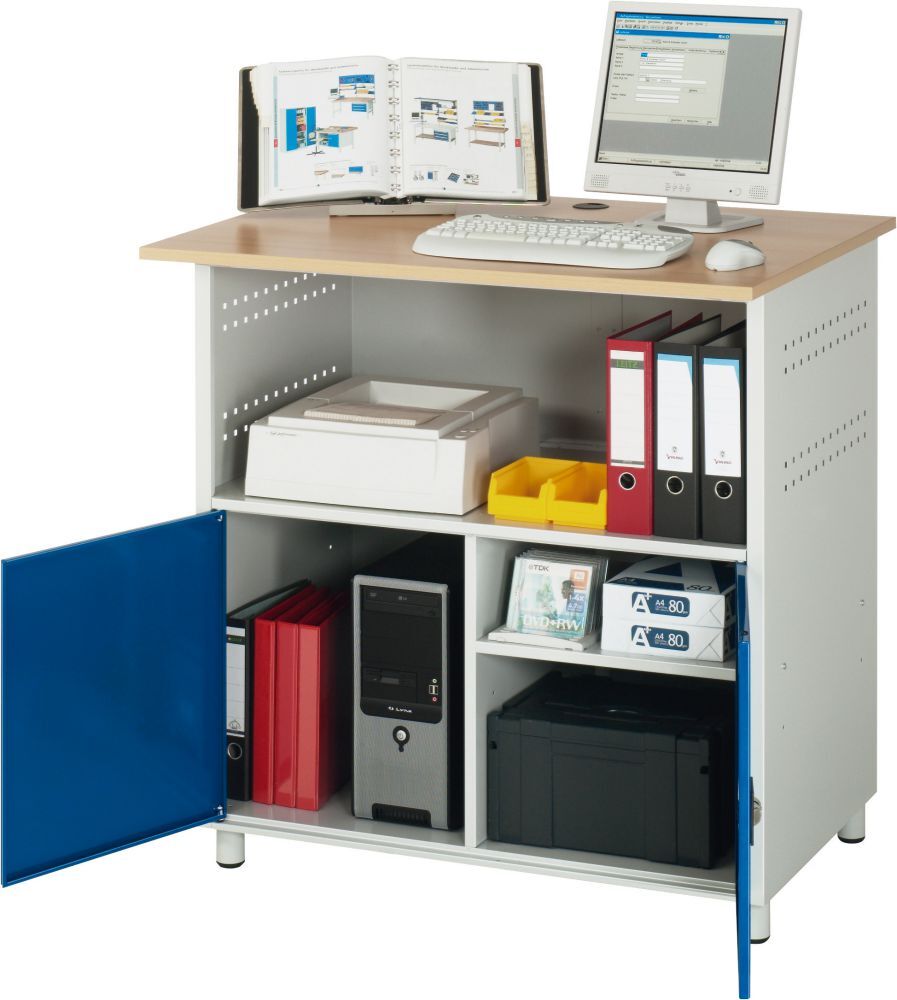 RAU PC-Tisch mobil offenes Gehäuse, gr/bl Produktbild RAU PC-Tisch mobil offenes Gehäuse, gr/bl