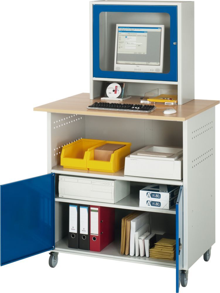 RAU EDV-Tisch Max H1100mm mobil, RAL 7035/5010 Produktbild RAU EDV-Tisch Max H1100mm mobil, RAL 7035/5010