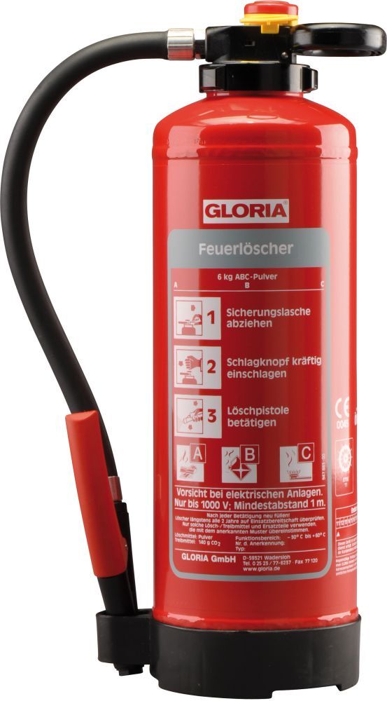 Gloria Pulver Aufladeladelöscher Feuerlöscher P6 PRO Produktbild Gloria Pulver Aufladeladelöscher Feuerlöscher P6 PRO