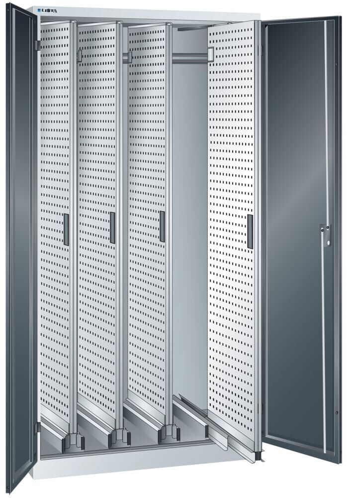 LISTA Vertikalauszugschrank RAL 7035 und 5012 Produktbild LISTA Vertikalauszugschrank RAL 7035 und 5012