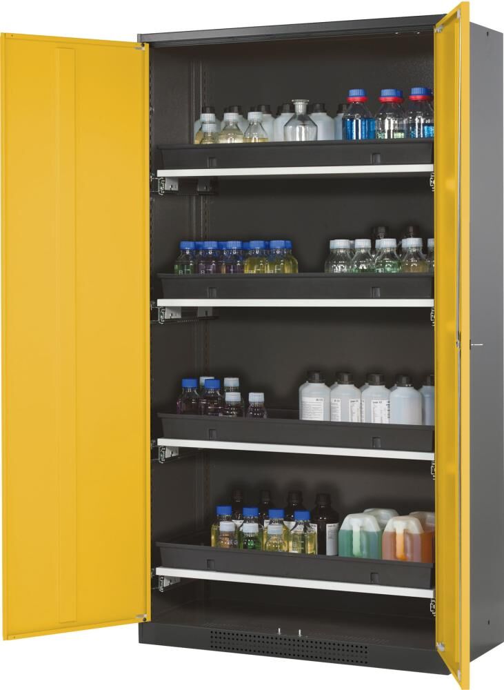 Asecos Chemikalienschrank 1055x1950 mm 2 Türen gelb 4 Auszüge Produktbild Asecos Chemikalienschrank 1055x1950 mm 2 Türen gelb 4 Auszüge