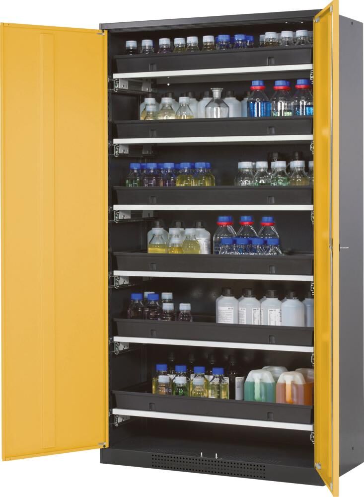 Asecos Chemikalienschrank 1055x1950 mm 2 Türen gelb 6 Auszüge Produktbild Asecos Chemikalienschrank 1055x1950 mm 2 Türen gelb 6 Auszüge