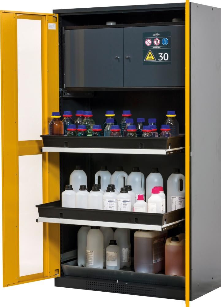 Asecos Chemikalienschrank Glas 1055x1950 mm 2 Türen gelb 4 Auszüge Produktbild Asecos Chemikalienschrank Glas 1055x1950 mm 2 Türen gelb 4 Auszüge