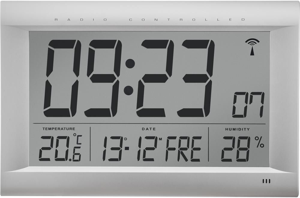 Bürk Mobatime LCD Funkwanduhr digital display silber matt Produktbild Bürk Mobatime LCD Funkwanduhr digital display silber matt