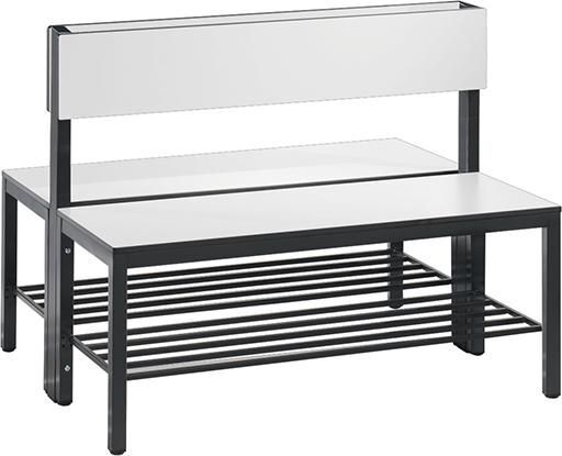 C+P Sitzbank Doppelseitige weiß mit Rückenlehne und Schuhrost Breite 1000 mm Produktbild C+P Sitzbank Doppelseitige weiß mit Rückenlehne und Schuhrost Breite 1000 mm