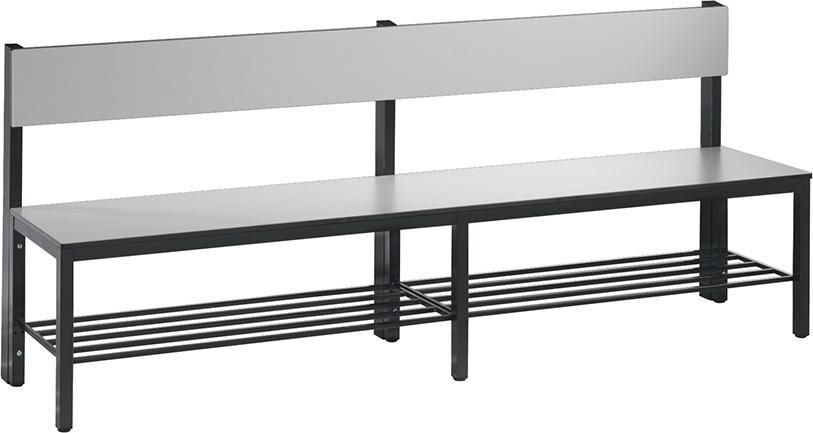 C+P Sitzbank mit Rückenlehne und Schuhrost 1960 x 407 x 769 mm silbergrau Produktbild C+P Sitzbank mit Rückenlehne und Schuhrost 1960 x 407 x 769 mm silbergrau