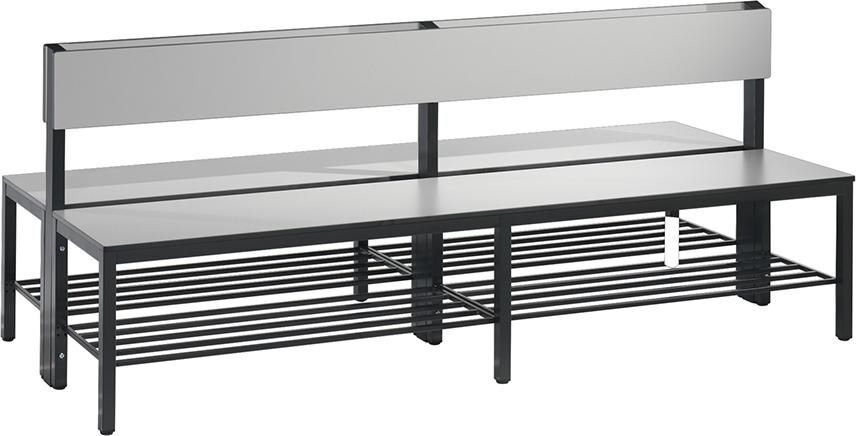 C+P Doppelseitige silbergrau Sitzbank mit Rückenlehne 1960 x 760 x 796 mm Produktbild C+P Doppelseitige silbergrau Sitzbank mit Rückenlehne 1960 x 760 x 796 mm