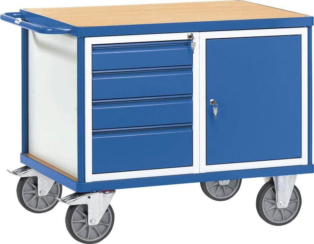 Fetra Werkstattwagen Tragkraft 600kg Ladefläche 1050x700mm 1 Tür 4 Schubladen Produktbild Fetra Werkstattwagen Tragkraft 600kg Ladefläche 1050x700mm 1 Tür 4 Schubladen