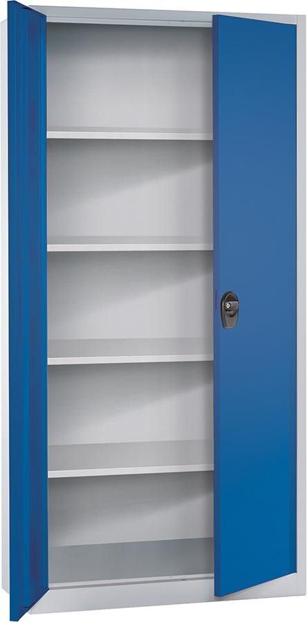 FORUM Flügeltürenschrank 4 Fachböden verzinkt 1950 x 940 x 400 mm RAL 7035 5010 Produktbild FORUM Flügeltürenschrank 4 Fachböden verzinkt 1950 x 940 x 400 mm RAL 7035 5010