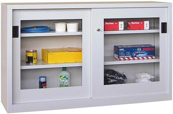 Pavoy Schiebetürenschrank 1500x400x1000mm Sichtfenster Böden gepulvert Produktbild Pavoy Schiebetürenschrank 1500x400x1000mm Sichtfenster Böden gepulvert