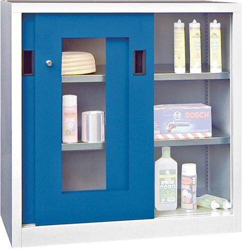 Pavoy Schiebetürenschrank 1000x500x1000mm Sichtfenster Böden verzinkt Produktbild Pavoy Schiebetürenschrank 1000x500x1000mm Sichtfenster Böden verzinkt