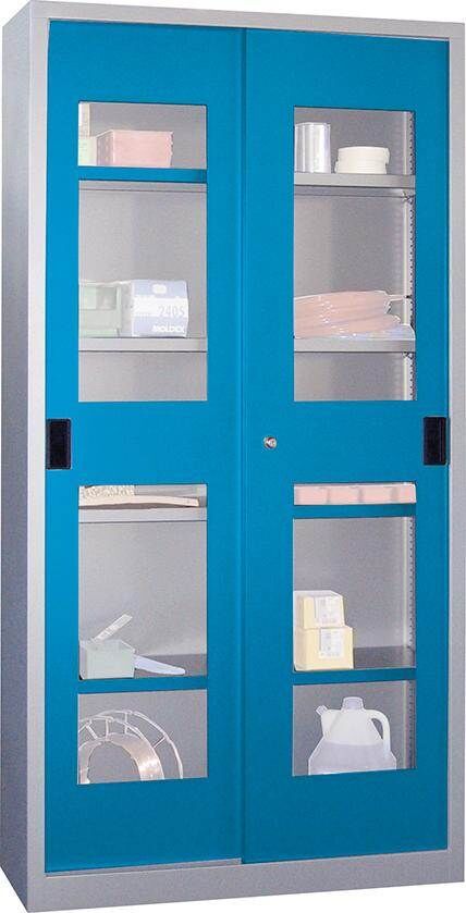 Pavoy Schiebetürenschrank 1000x600x1950mm RAL 7035 5012 Sichtfenster Produktbild Pavoy Schiebetürenschrank 1000x600x1950mm RAL 7035 5012 Sichtfenster