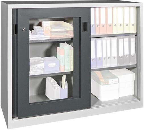 Pavoy Schiebetürenschrank 1500 x 400 x 1200 mm Sichtfenster RAL7035 Produktbild Pavoy Schiebetürenschrank 1500 x 400 x 1200 mm Sichtfenster RAL7035