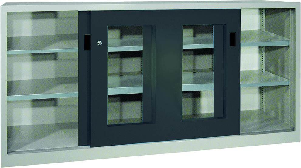 Pavoy Schiebetürenschrank 2000x600x1200mm Sichtfenster RAL 7035 7016 Produktbild Pavoy Schiebetürenschrank 2000x600x1200mm Sichtfenster RAL 7035 7016
