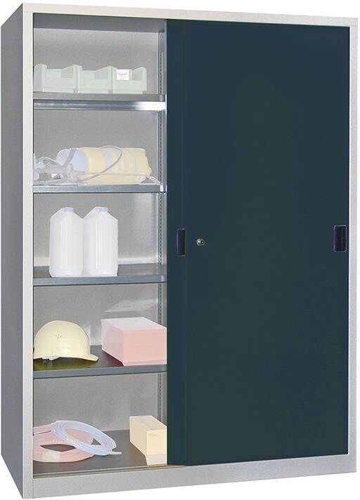 Pavoy Schiebetürenschrank 1500 x 600 x 1950 mm Trennwand RAL7035 7016 Produktbild Pavoy Schiebetürenschrank 1500 x 600 x 1950 mm Trennwand RAL7035 7016