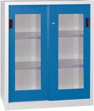 Pavoy Schiebetürenschrank 1000x500x1200mm gepulvert Sichtfenster RAL 7035 5012 Produktbild Pavoy Schiebetürenschrank 1000x500x1200mm gepulvert Sichtfenster RAL 7035 5012