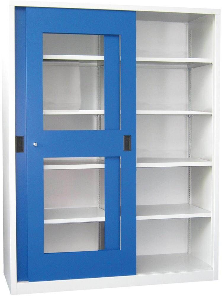 Pavoy Schiebetürenschrank 1500x600x1950mm gepulvert Sichtfenster Trennwand Produktbild Pavoy Schiebetürenschrank 1500x600x1950mm gepulvert Sichtfenster Trennwand