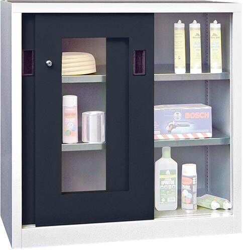 Pavoy Schiebetürenschrank 1000x600x1000mm gepulvert Sichtfenster RAL 7035 7016 Produktbild Pavoy Schiebetürenschrank 1000x600x1000mm gepulvert Sichtfenster RAL 7035 7016