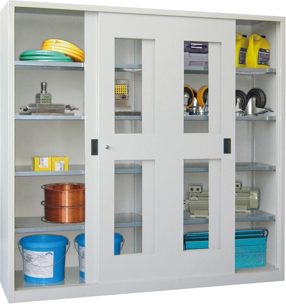 Pavoy Schwerlastschiebetürenschrank 2000 x 500 mm 8 Böden 800 kg RAL 7035 Produktbild Pavoy Schwerlastschiebetürenschrank 2000 x 500 mm 8 Böden 800 kg RAL 7035